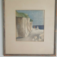 Antique WC Painting Nude By Beach Signed