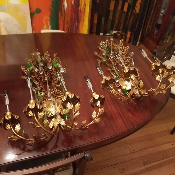 Pair Of Vintage Hollywood Regency Mid Century Modern Large Gilt Sconces