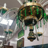 Czechoslovakia Chandelier 12 Light Crystal Overlay With Enamel green