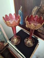 Pair Of Antique Moser Bohemian Glass Ruby Lustres