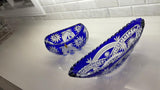 Set of 2 Blue Imperlux Lead Crystal Centerpieces Made in Germany