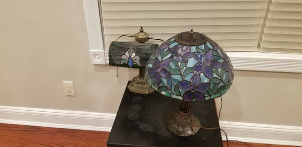Pair of Tiffany Style Lamps - Diamonds Sapphires Rubies Emeralds