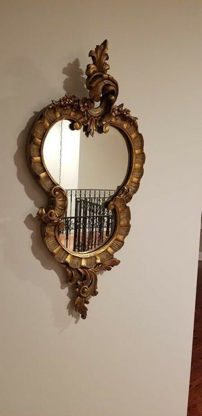 Pair of Carved Italian Gilded  Wood Figure 8 Mirrors - Diamonds Sapphires Rubies Emeralds