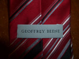 Striking 100% Silk Geoffrey Beene Fire Engine Red Tie with Black Stripes - Diamonds Sapphires Rubies Emeralds