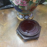 Pair Of Metalic Floral Vases with wooden custom bases perfect condition