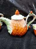 3 Piece Tea Set Ceramic Handmade Strawberry #91808