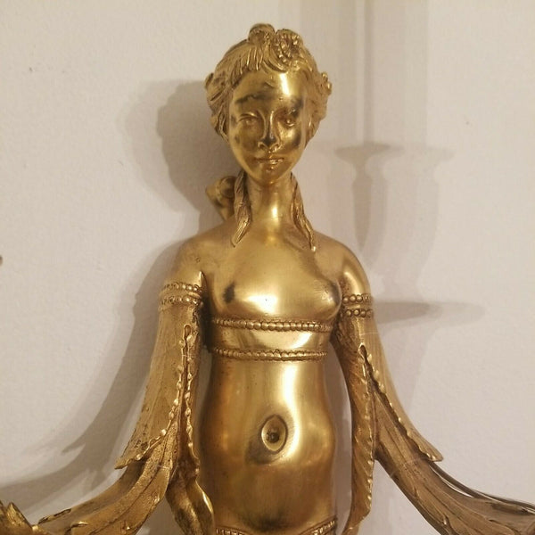 Nude Antique French Pair Gilt Bronze Sconces