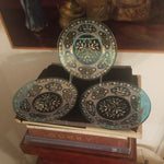 Set Of 3 Antique Aqua Blue Moser Bohemian glass Plates