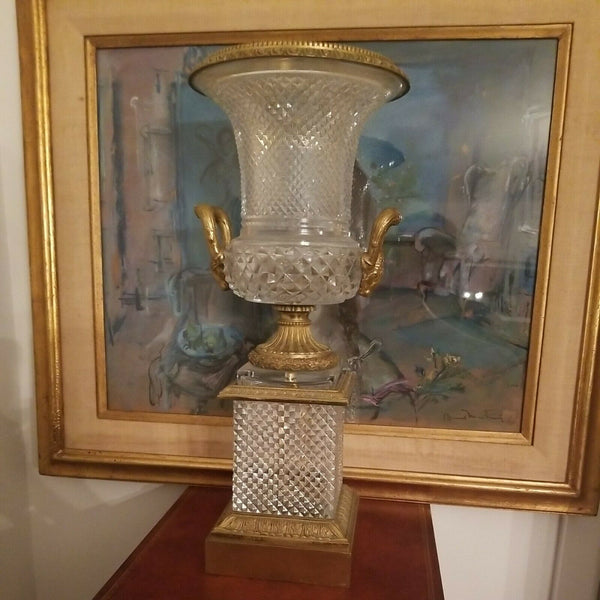 Vintage Baccarat Large Crystal and Bronze Centerpiece Urn