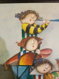 Stylized Signed Painting Of Kids Playing Music Reminiscent of Joyce Royball - Diamonds Sapphires Rubies Emeralds