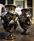 Pair of Vintage Moser Bohemian Gold Overlay Butterfly Bug Raised Glass Vases - Diamonds Sapphires Rubies Emeralds