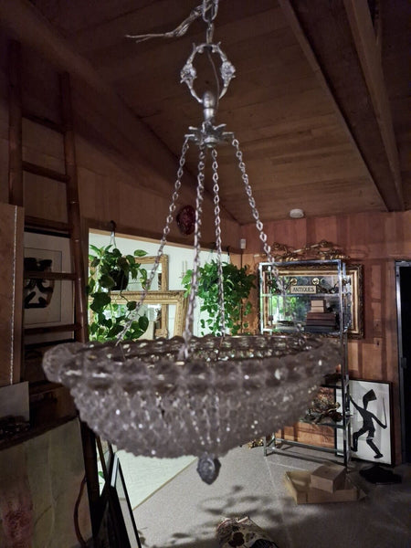 Mid Century Modern French Chandelier Petite Crystal