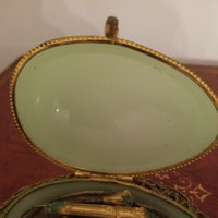 Museum Antique French Opaline Egg Jewel Box Jade