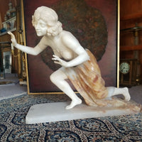 Museum Quality Antique Marble Sculpture Young Girl Topless Signed