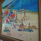 A Vintage Impressionist Beach Bikini Painting Signed