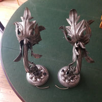 Pair Of Antique Art Nouveau Silvered Brutalist Sconces