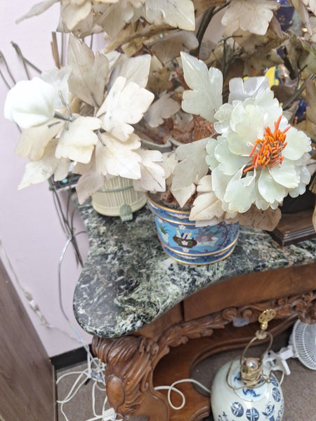 Hand Painted Japanese Flower Pot With Artificial Flowers With Jade 19.5" Tall