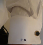 Paul Fredrick 80's Two Ply Pinpoint Oxford White Monogrammed PN French Cuffs - Diamonds Sapphires Rubies Emeralds