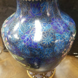 Pair Of Metalic Floral Vases with wooden custom bases perfect condition