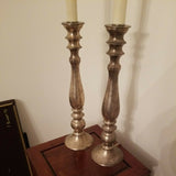 Pair Of Vintage Silvered Large Candlestick Lamps