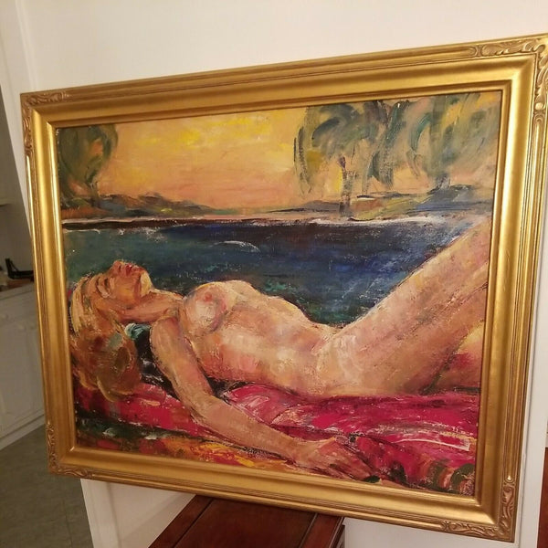 A Vintage Nude Impresionist Painting of Blonde Woman