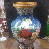 Pair Of Metalic Floral Vases with wooden custom bases perfect condition