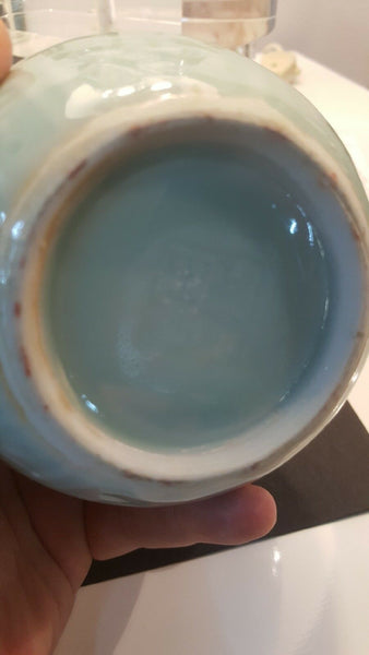 A Vintage Chinese Porcelain Celadon Glazed with Green Jade 5.25" Tall - Diamonds Sapphires Rubies Emeralds