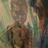 Vintage African American Painting Of Young Boy Signed