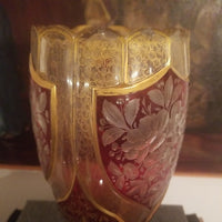 Antique Moser Bohemian Glass Gold Ruby Vase