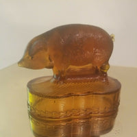 Antique American Amber Glass Pig Sculpture