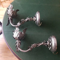 Pair Of Antique Art Nouveau Silvered Brutalist Sconces