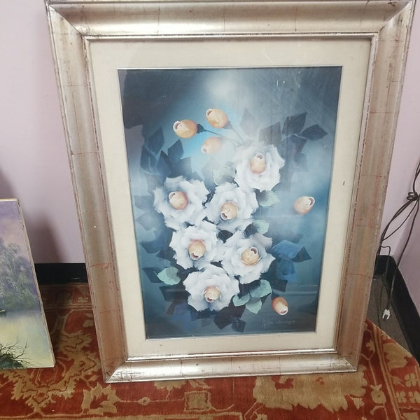 Floral Oil Painting Under Glass Signed