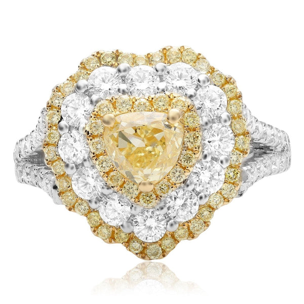 18K White & Yellow Gold Heart Shape Yellow Diamond Ring Size 6.5 GIA CERTIFIED