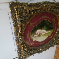 Antique Gilt Frame Hand Painted Painting On Ceramic Nude