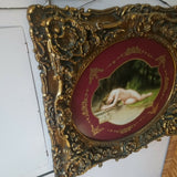 Antique Gilt Frame Hand Painted Painting On Ceramic Nude