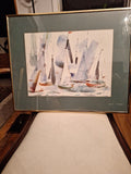 Mid Century Modern Painting WC Impressionist Sailboat