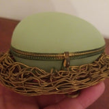 Museum Antique French Opaline Egg Jewel Box Jade