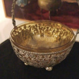 Antique Reticulated Silver Basket With Glass Insert