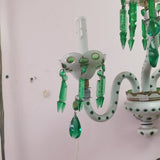 Pair Of 3 Light  Crystal Overlay White And Green Sconces
