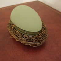 Museum Antique French Opaline Egg Jewel Box Jade