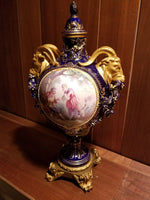 200 Year Antique Sevres Porcelain Jeweled Imperial Ormolu Urn with Bronze &Gold - Diamonds Sapphires Rubies Emeralds