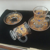 Antique Pair of Moser Islamic Bohemian glass Cup And Saucers