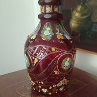 Antique Bohemian Glass Decanter Jeweled