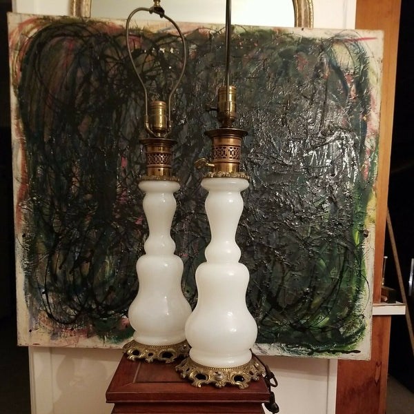 Antique Pair Of Opaline French Lamps