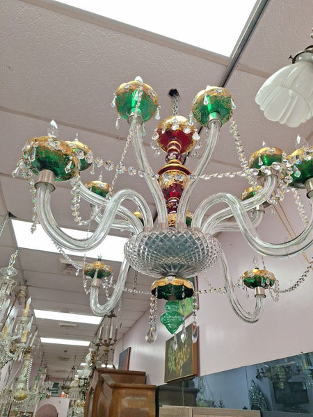 Czechoslovakian 1950 Overlay 12 Light Chandelier