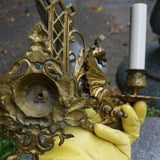 Antique Pair Of Gilt Bronze Gargoyle Sconces