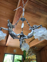 Antique  chandelier floating  cherub putti cupid art glass 100 years