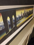 1950's New York City Cityscape Skyline Bridge Empire State Building Painting - Diamonds Sapphires Rubies Emeralds