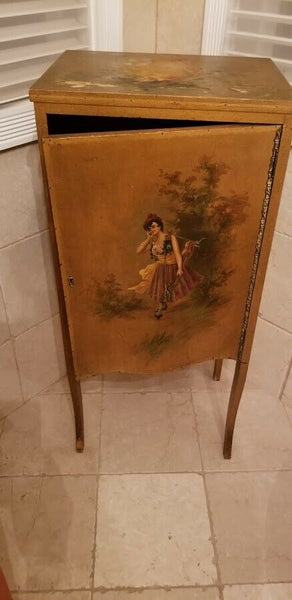 Wooden Cabinet with Hand Painted Gypsy Girl - Diamonds Sapphires Rubies Emeralds