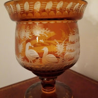 100 Years Old Amber Bohemian Glass Covered Goblet